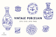 Vintage China Tableware Collection, a Decorative Illustration by Kristina Chistiakova (Thumbnail 1 of 3)