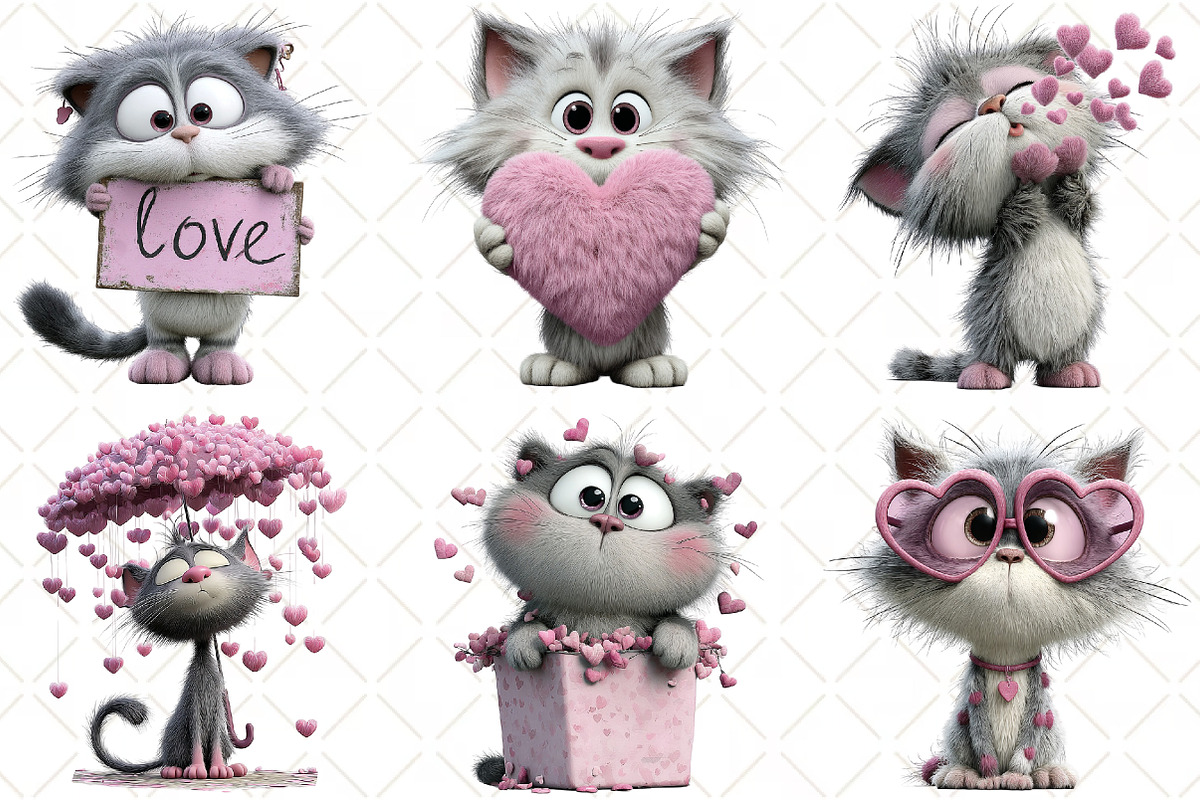 Whimsical Valentine Cat Clipart, an Illustration by Black Bird Studio (Photo 2 of 6)