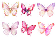 Pink Watercolor Butterflies Clipart, an Illustration by SinaCreation (Thumbnail 4 of 5)