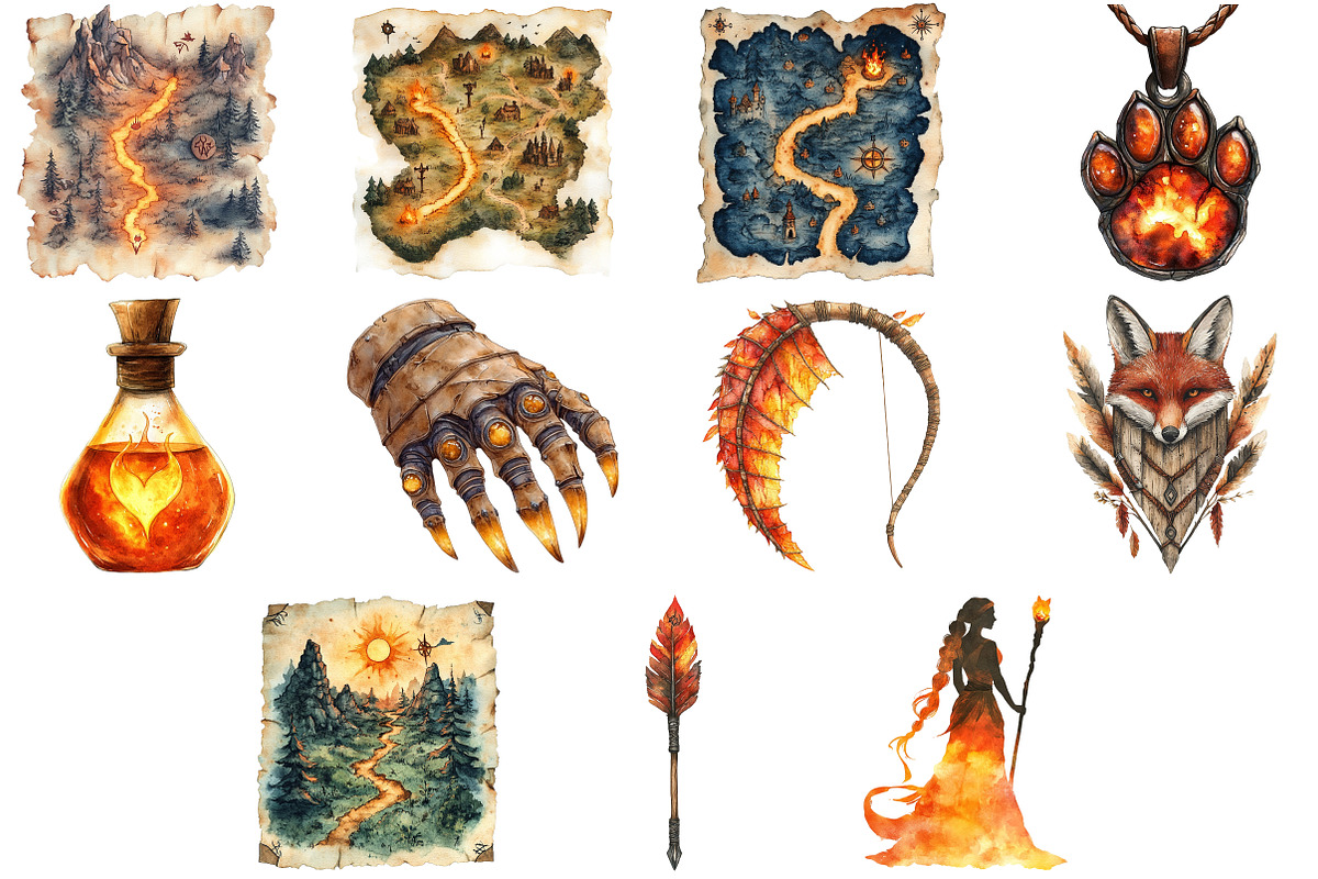 Watercolor Ember Fox Huntress PNG, an Illustration by Craft Nest (Photo 3 of 4)