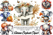 Watercolor Autumn Elephant Clipart, an Illustration by DreamPrint404 (Thumbnail 1 of 6)