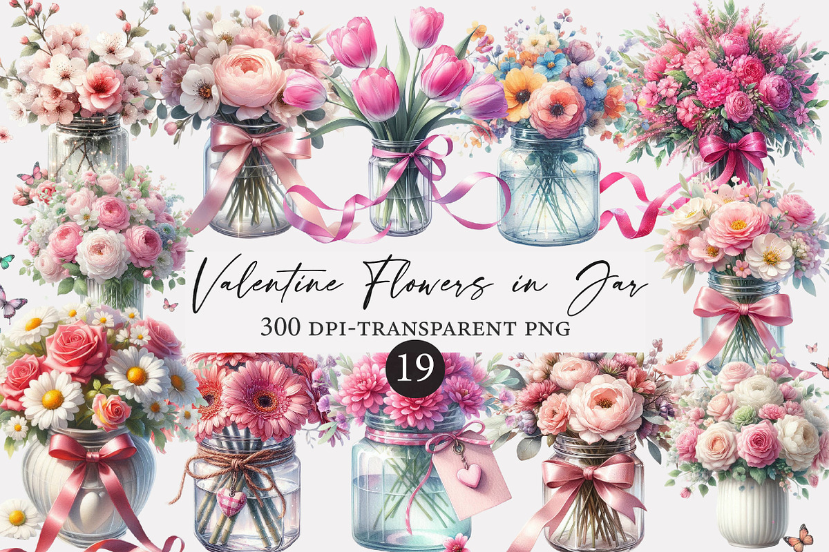 Valentine Flowers in Jar Clipart, an Illustration by Designworld (Photo 1 of 5)