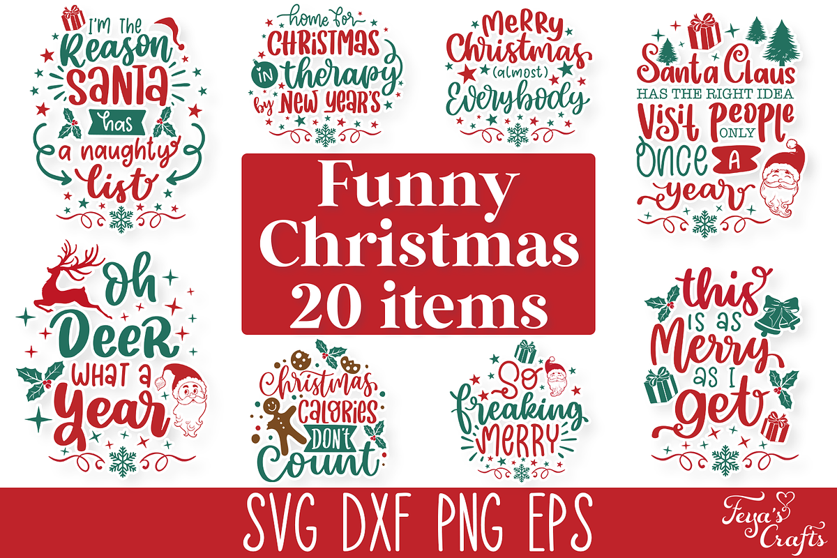 Funny Christmas SVG Quotes Bundle, a Food Illustration by Anastasia Feya (Photo 1 of 9)