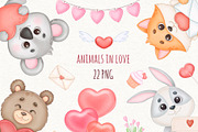 Valentines Day Watercolor Clipart, an Animal Illustration by ekossa_art (Thumbnail 1 of 7)