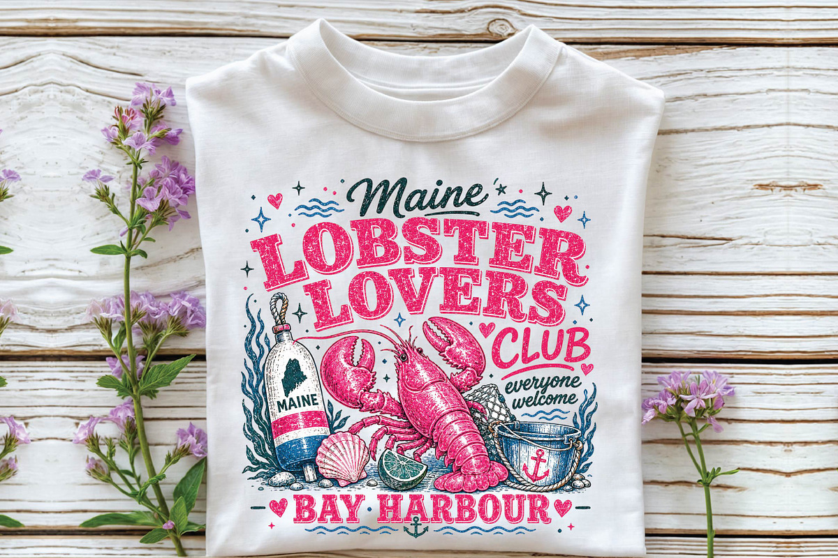 Retro Coastal Lobster Sublimation, a Seasonal Illustration by DreamPrint404 (Photo 2 of 6)