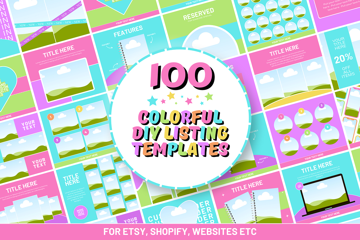 Colorful Etsy Listing Templates, a Branding & Logo Template by SunshineStudioBoutique (Photo 1 of 8)