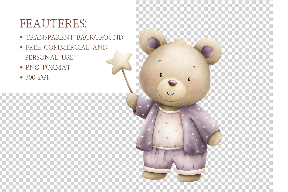Dreamy Bear Clipart Set, an Illustration by MockupWizard (Photo 4 of 5)
