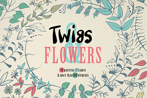 Twigs & flowers. Vector patterns