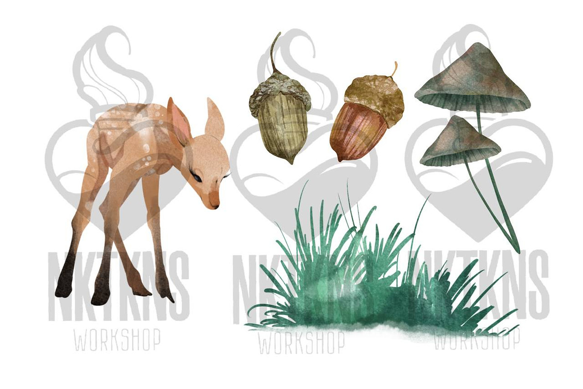 Watercolor Cute Forest clipart., an Animal Illustration by NKTKNS (Photo 2 of 10)