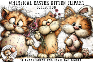 Whimsical Easter Kitten Clipart, an Illustration by OK Design