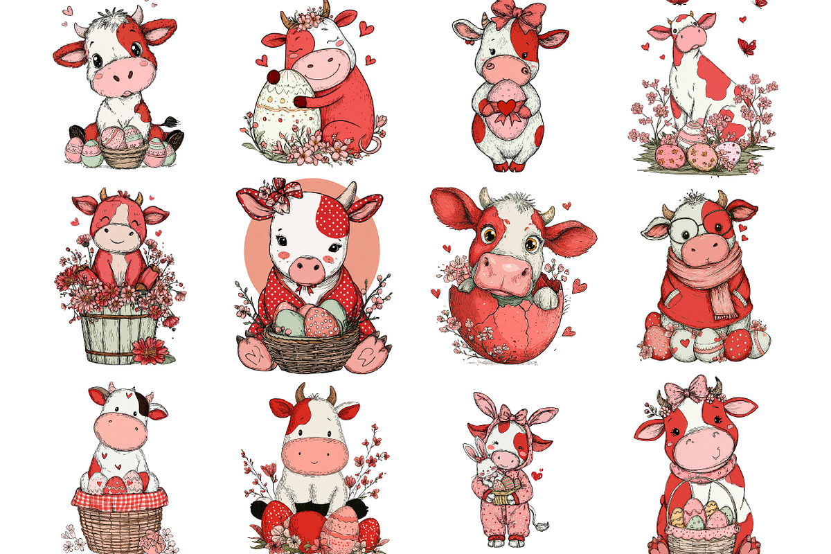 Whimsical Easter Cow Clipart, an Illustration by Designking (Photo 2 of 5)