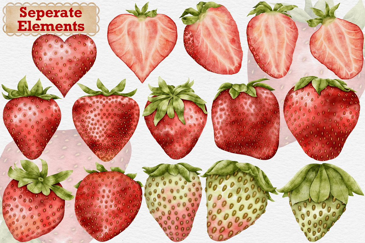Strawberry Watercolor Tea Party., a Food Illustration by Happy Sloth Graphics (Photo 3 of 13)