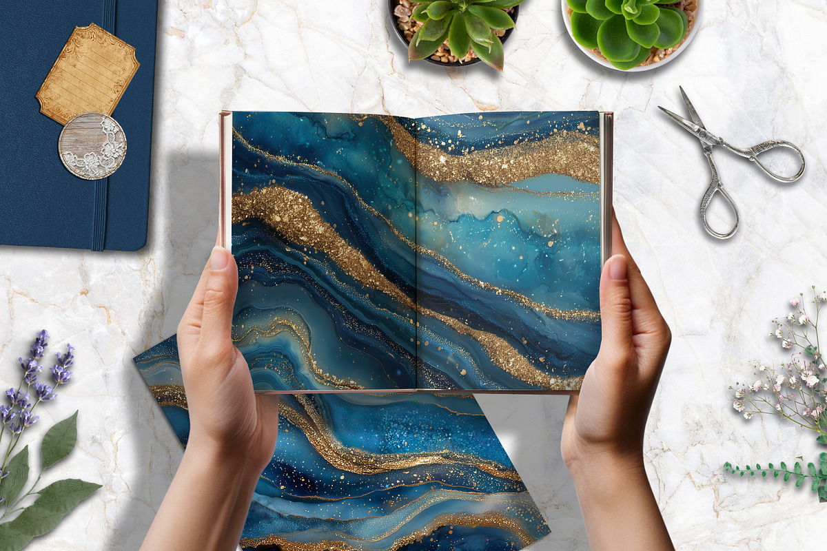 Elegant Deep Blue Agate Scrapbook, a Background Graphic by V Design Creator (Photo 2 of 12)