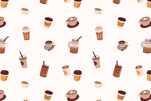 Coffee Drinks Cups Seamless Patterns