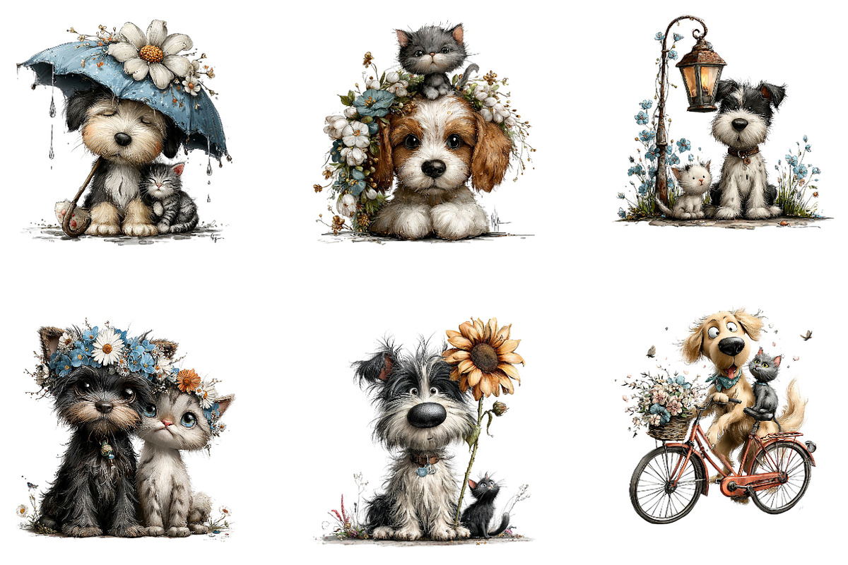 Whimsical Dog Cat Flower Clipart, a Seasonal Illustration by CreationArt (Photo 5 of 5)