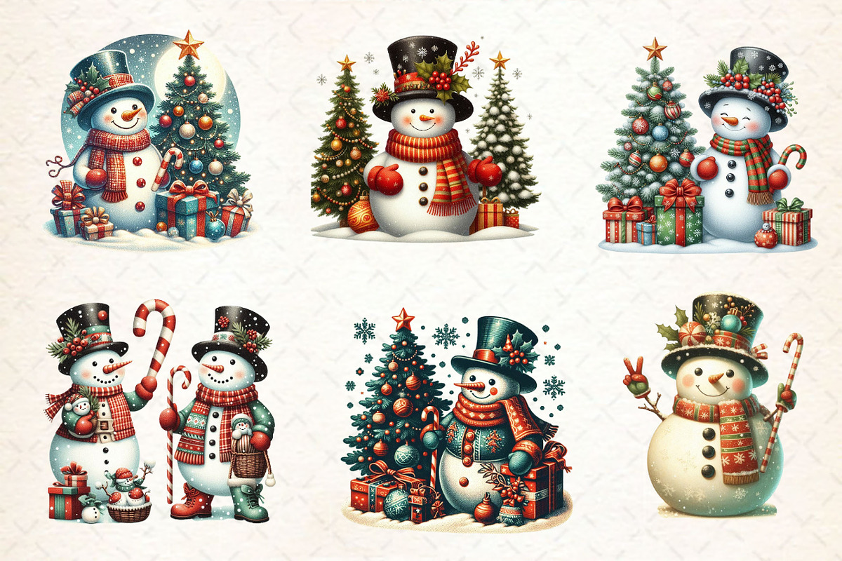 Vintage Christmas Snowman Clipart, a Work Illustration by Dream Creation (Photo 2 of 4)