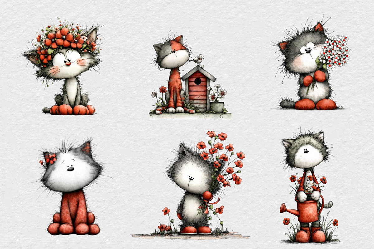 Watercolor Spring Cat Clipart, an Illustration by DreamCafeArt (Photo 4 of 6)