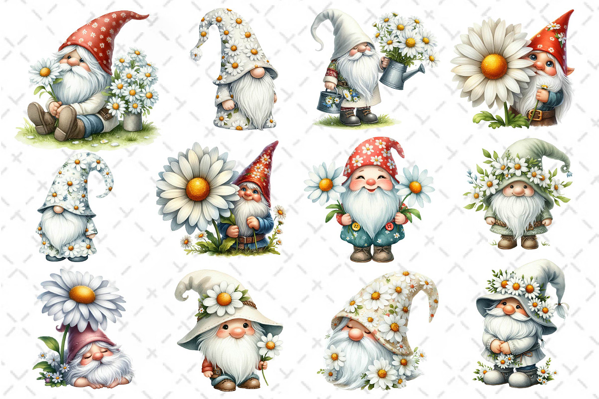 Watercolor Daisy Gnome Clipart, an Illustration by Dream Creation (Photo 3 of 4)