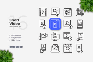Short Video Outline Icons, an Icon by Upnowgraphic
