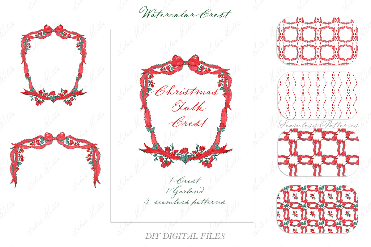 Christmas Watercolor Crest DIY FOLK, an Illustration by LABFcreations (Photo 3 of 4)