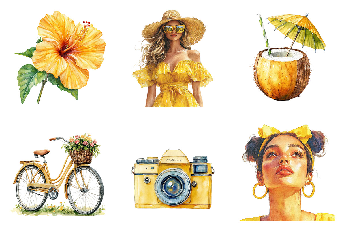 Watercolor Summer Vibe Clipart, an Illustration by SinaCreation (Photo 2 of 5)