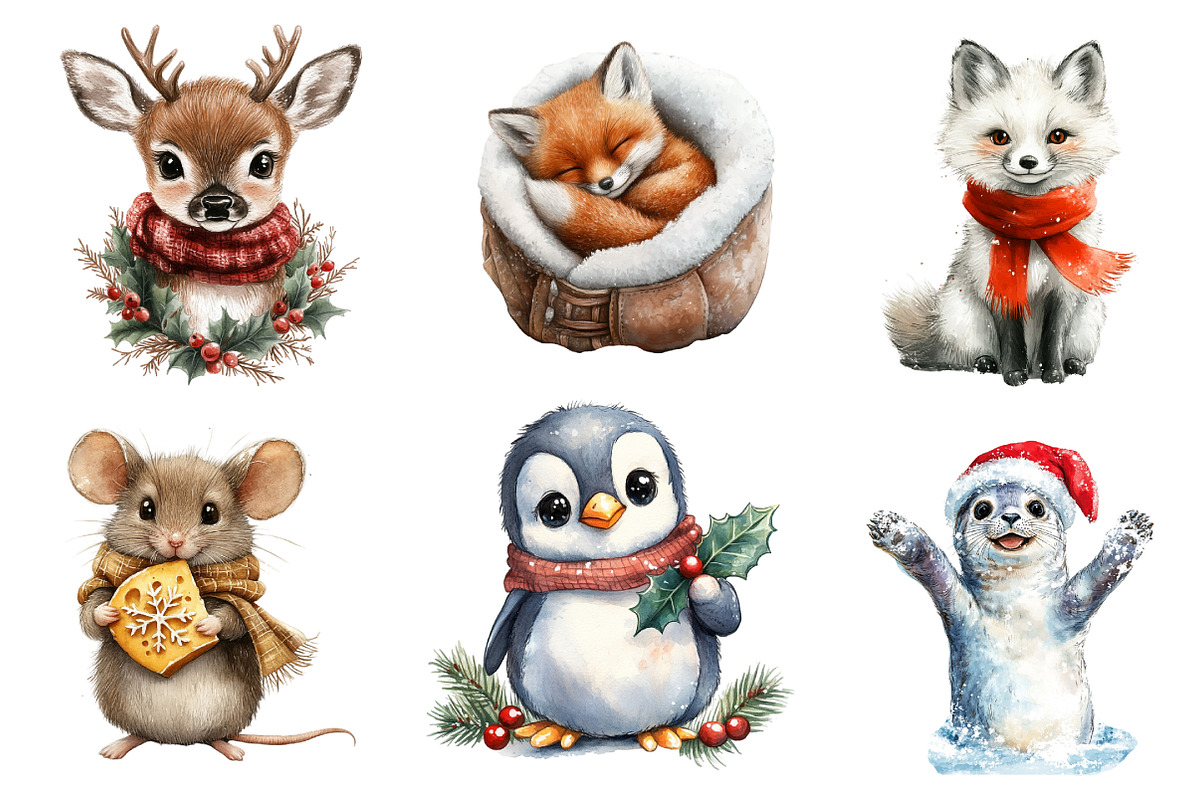Cute Winter Animals Clipart, an Illustration by Dream Creation (Photo 2 of 6)