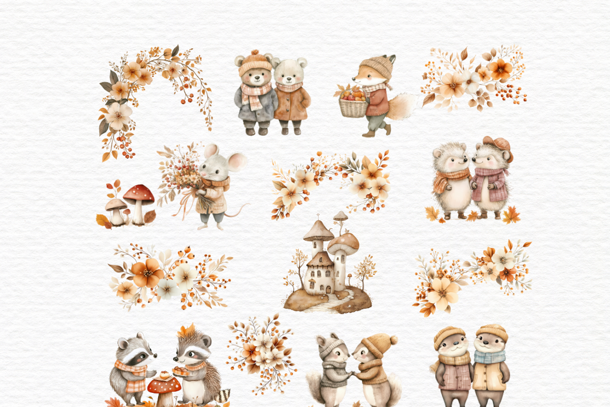 Watercolor clipart autumn friends, an Animal Illustration by Invite to Clipart (Photo 2 of 6)
