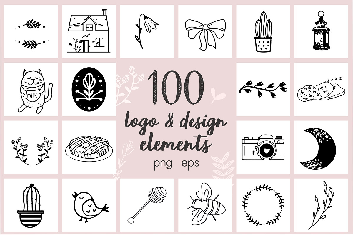 100 hand drawn elements, an Illustration by Cozy pattern shop (Photo 1 of 7)