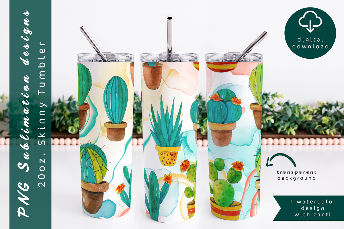 Watercolor cactus 20oz Tumbler, an Object Graphic by AnastasiaWatercolor (Photo 1 of 3)