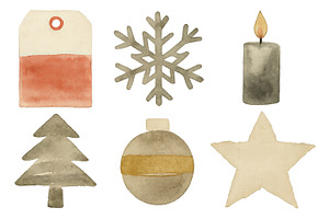 Watercolor Christmas icons including, an Illustration by Dvoevnore photos