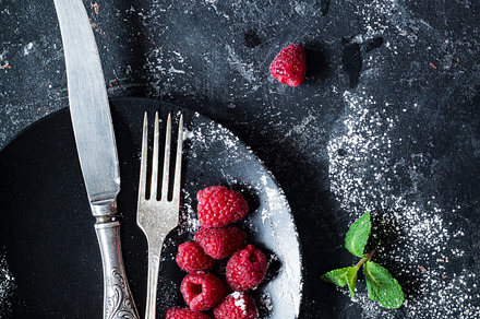 Black plate and cutlery, a Food & Drink Photo by The baking man
