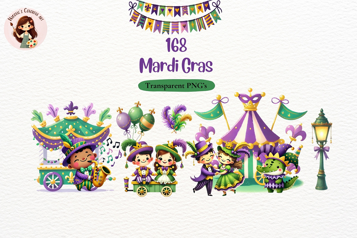 Mardi Gras Clipart PNG Bundle, a Seasonal Illustration by Nicolle's Colorful Art (Photo 1 of 6)
