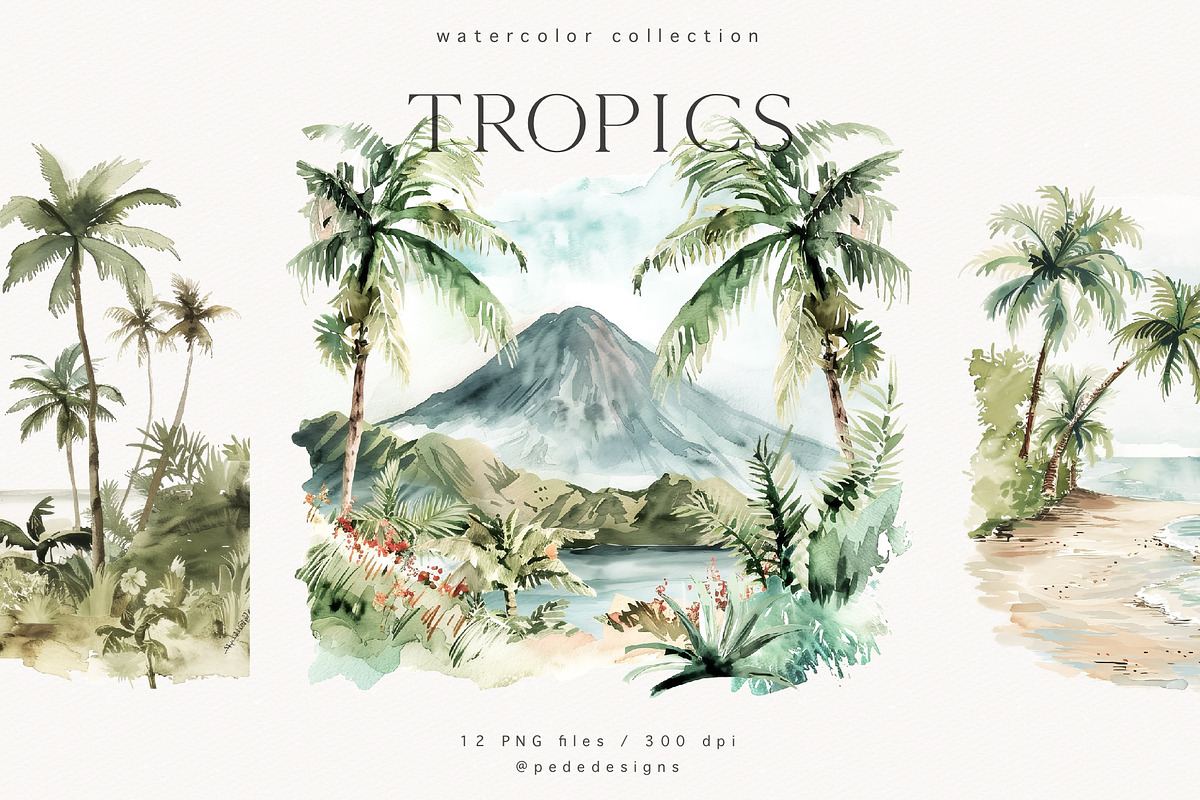 Watercolor Tropics, a Decorative Illustration by PeDe Designs (Photo 1 of 13)