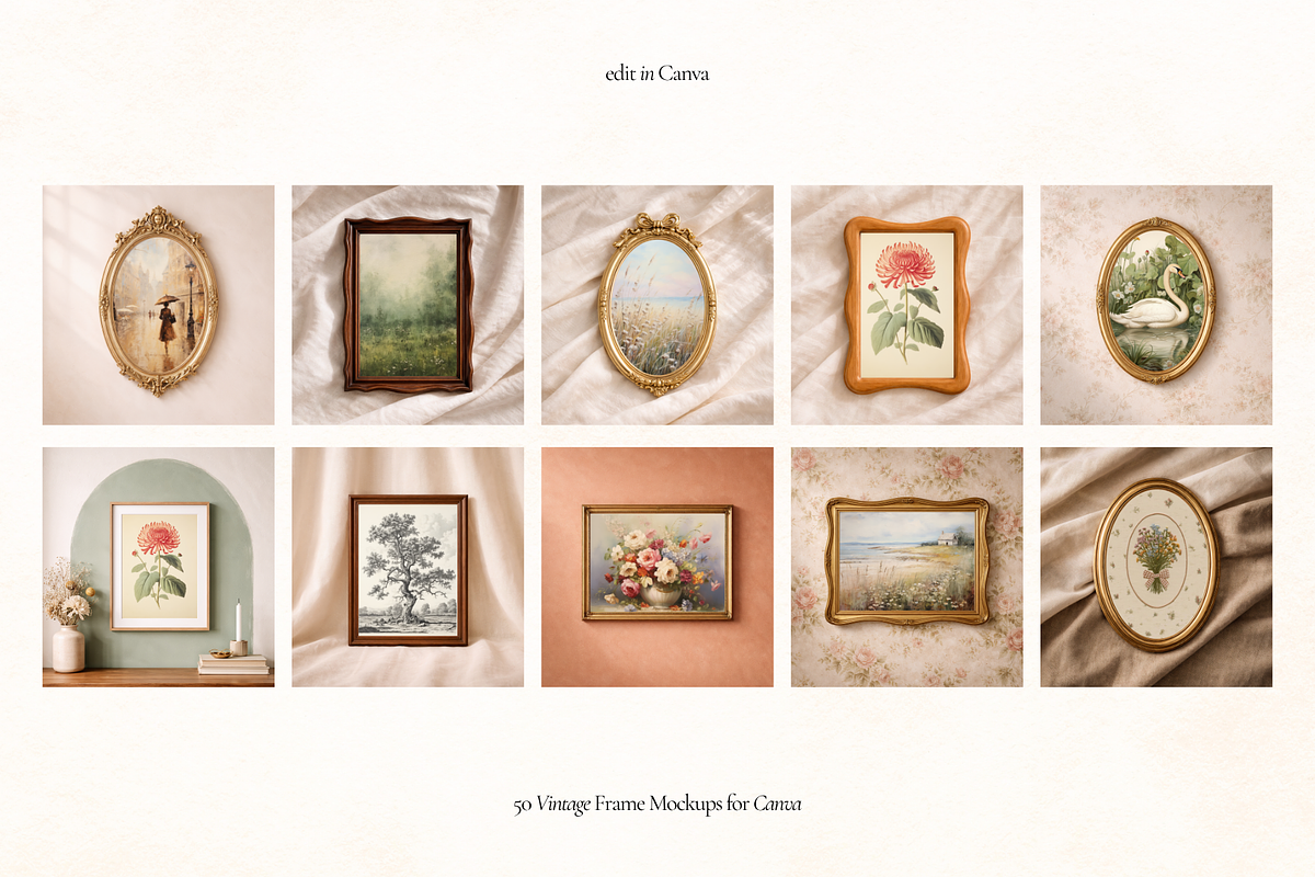 50 Vintage Frame Mockups for Canva, a Household Mockup by Matisse Studio (Photo 8 of 10)