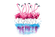 flamingos watercolor painting, an Illustration by Kamenuka (Thumbnail 1 of 2)