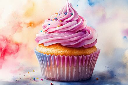 Pink cupcake watercolor painting swe, a Background Photo by Pixeness