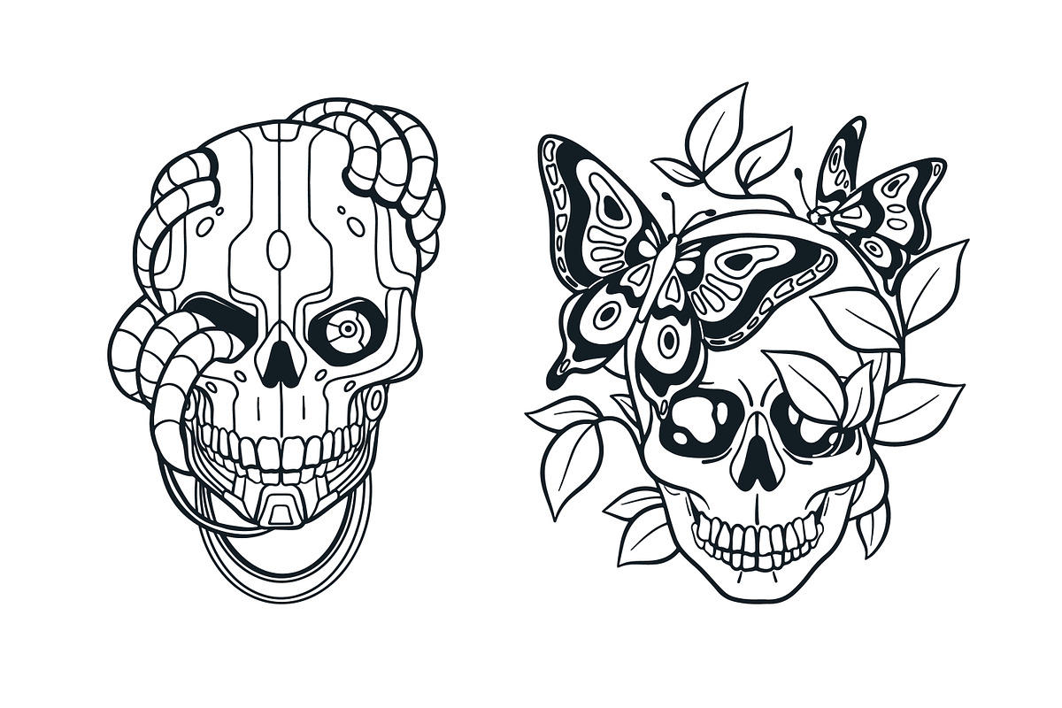 Horror vintage skull tattoo art set, a Decorative Illustration by Good Studio (Photo 10 of 16)