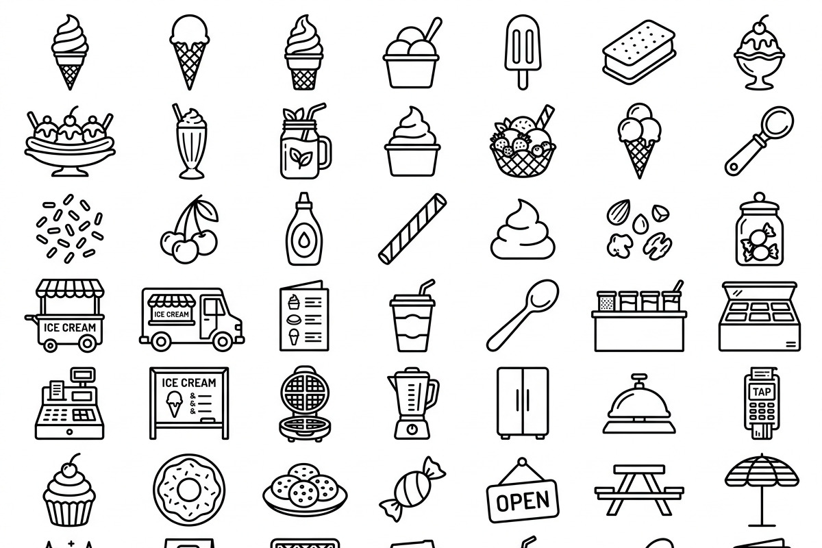 41 Outline Ice Cream Shop Icons, an Outline Icon by adenpinkstore (Photo 1 of 19)