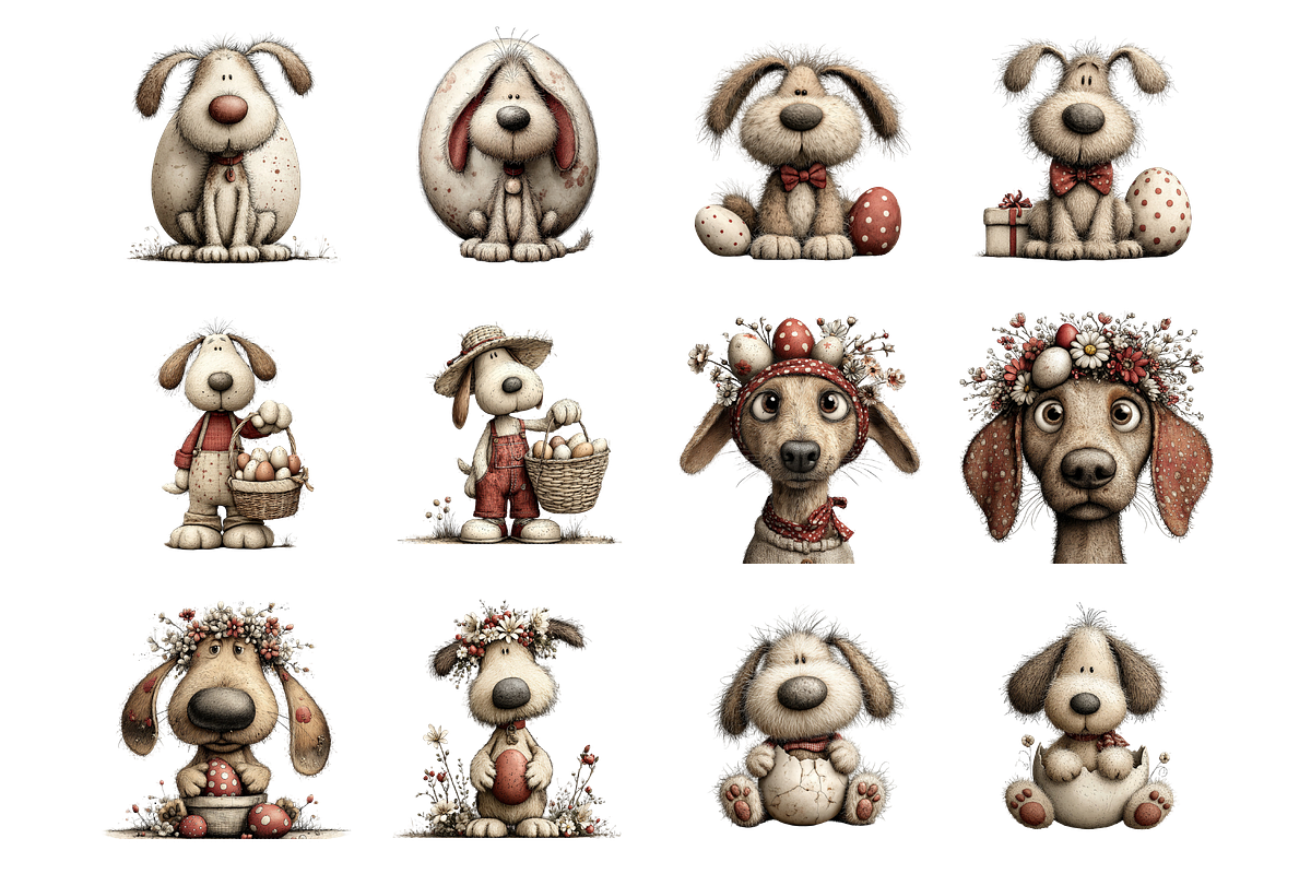 Whimsical Easter Dogs Clipart, an Illustration by SinaCreation (Photo 2 of 11)