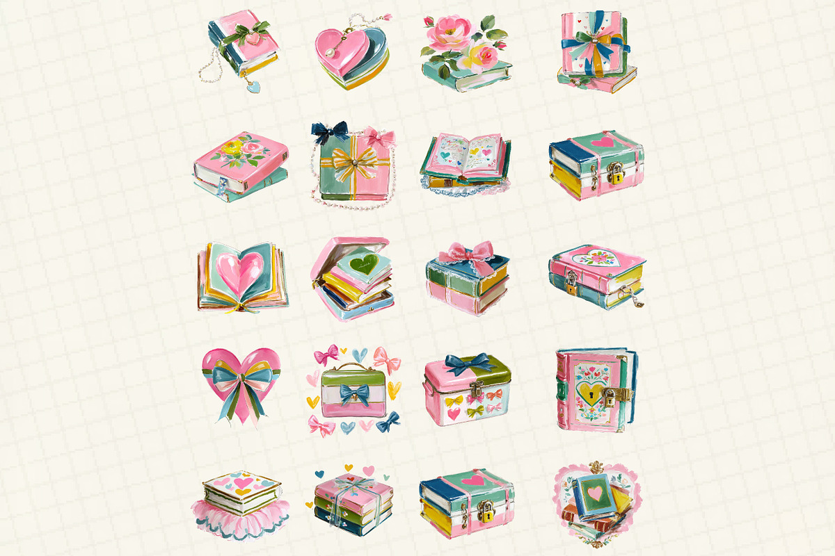 Valentine's Book Coquette Clipart, an Illustration by DreamCafeArt (Photo 3 of 6)
