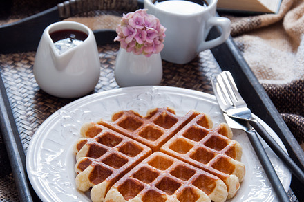 Belgian waffles featuring baking, bed, and belgian waffles