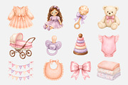 Watercolor Baby Girl Clipart (52), a Decorative Illustration by Iryna Denysova (Thumbnail 2 of 7)