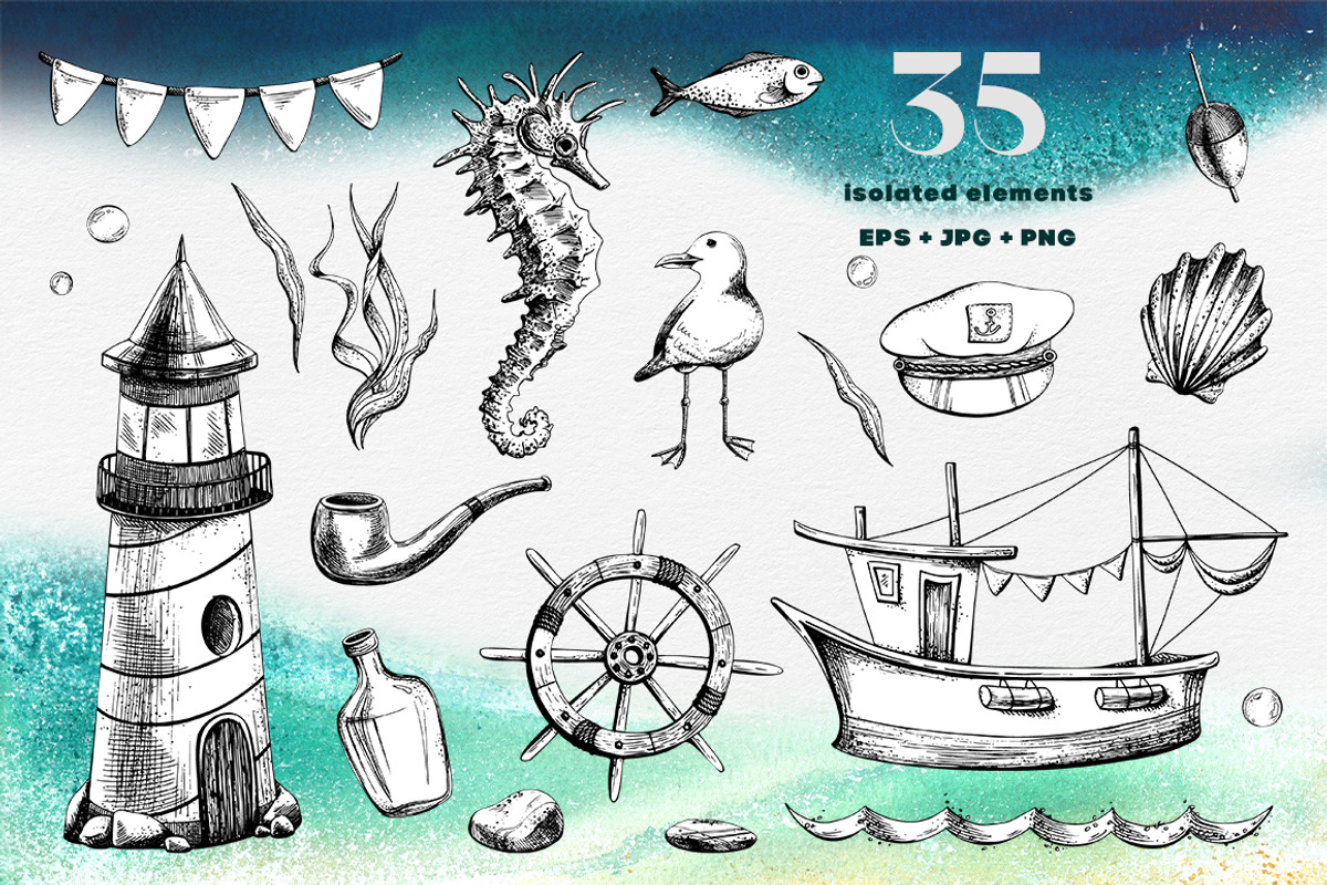 Nautical clip-art line-art graphic, an Animal Illustration by NATASHA CHU (Photo 2 of 16)