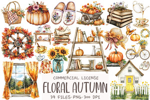 Watercolor Floral Autumn Clipart, an Illustration by OK Design