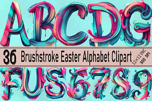 Brushstroke Easter Alphabet Clipart, an Illustration by SVGArt