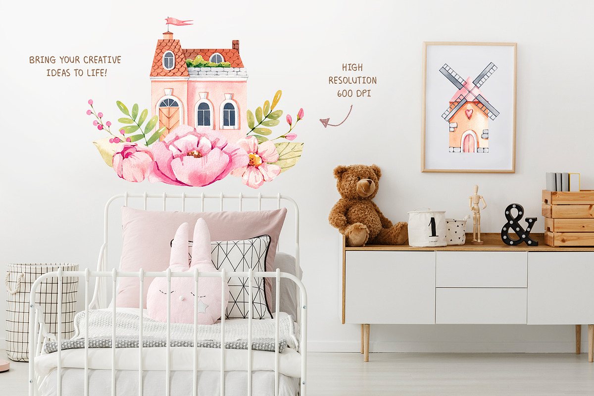 My little town. Watercolor clipart, a Decorative Illustration by VerAna (Photo 7 of 11)
