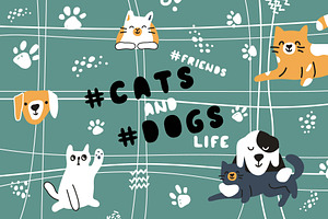 Cute Cats and Dogs patterns, an Animal Illustration by essskina