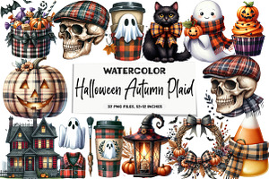 Halloween Autumn Plaid Clipart, an Illustration by DreamArtGraphic