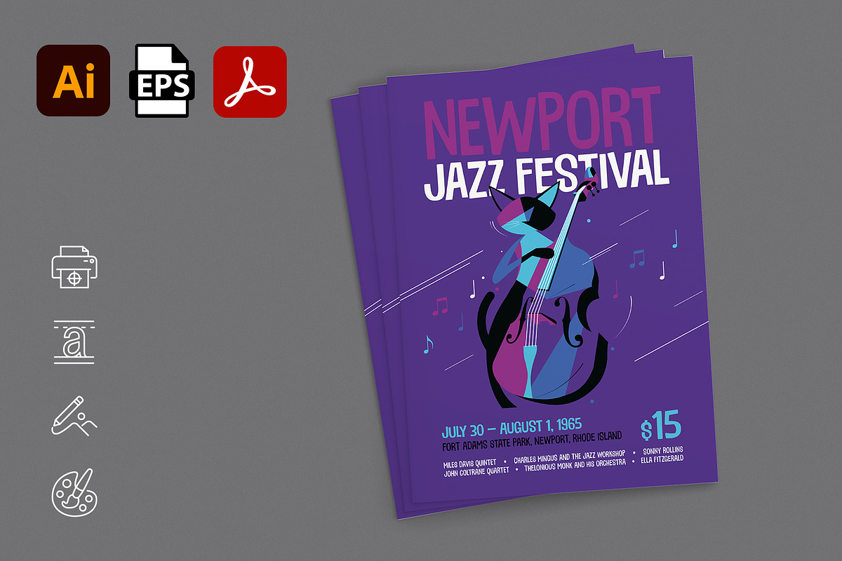 Jazz Leaflet Template - A5 Retro Flyer preview 3
