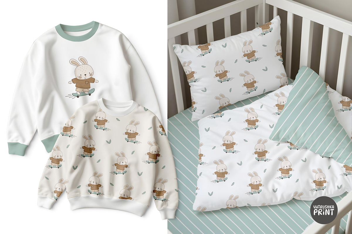 Rabbit skater seamless patterns, a Pattern Graphic by vatrushkaprint_store (Photo 3 of 4)